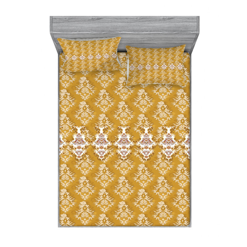 Microfiber Damask Sheet Set, Full Sheet Set with Fitted Sheet