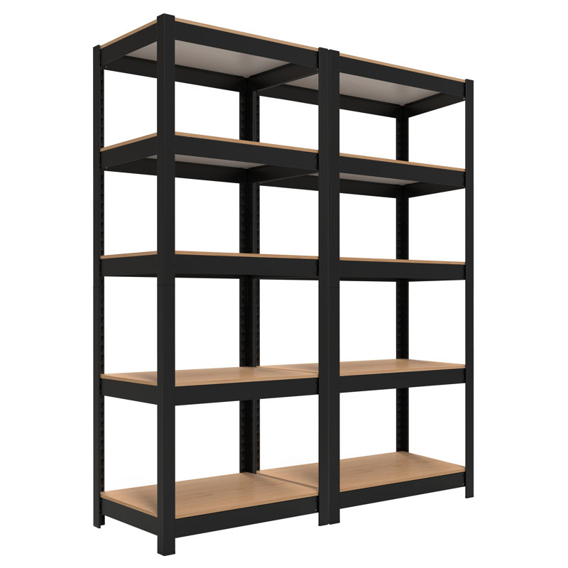 Étagère moderne en acier laminé noir 24 po à 5 niveaux pour la maison et le garde-manger, L 24 po, Noir
