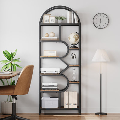 Modern 6-Tier Arched Bookshelf – 81.7" Tall Geometric Open Storage Bookcase – Freestanding Display Rack for Office, Bedroom, Living Room, Library – Sturdy Metal Frame, Large Capacity