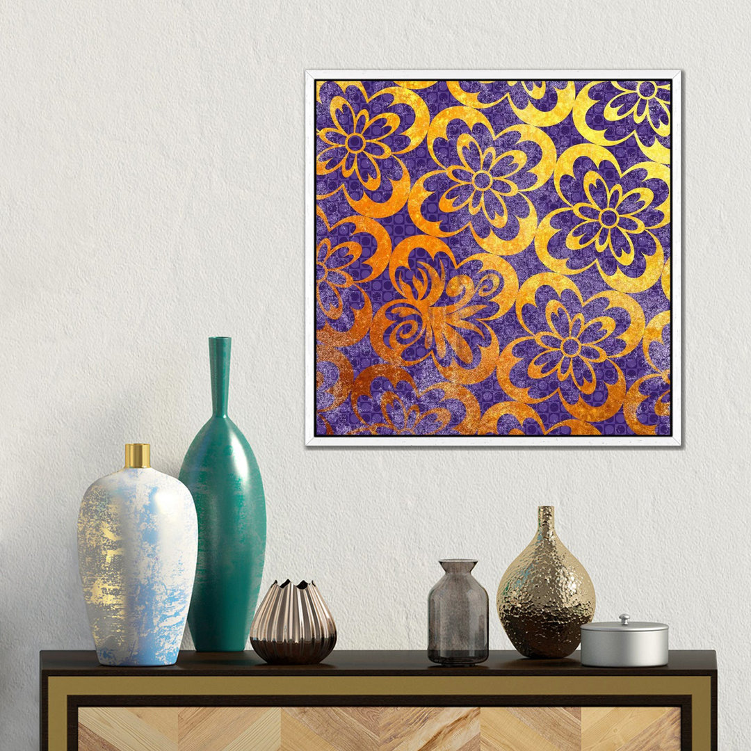 Flourished Floral In Gold With Purple Patterns von 5by5collective - Gallery-Wrapped Canvas Giclée on Canvas