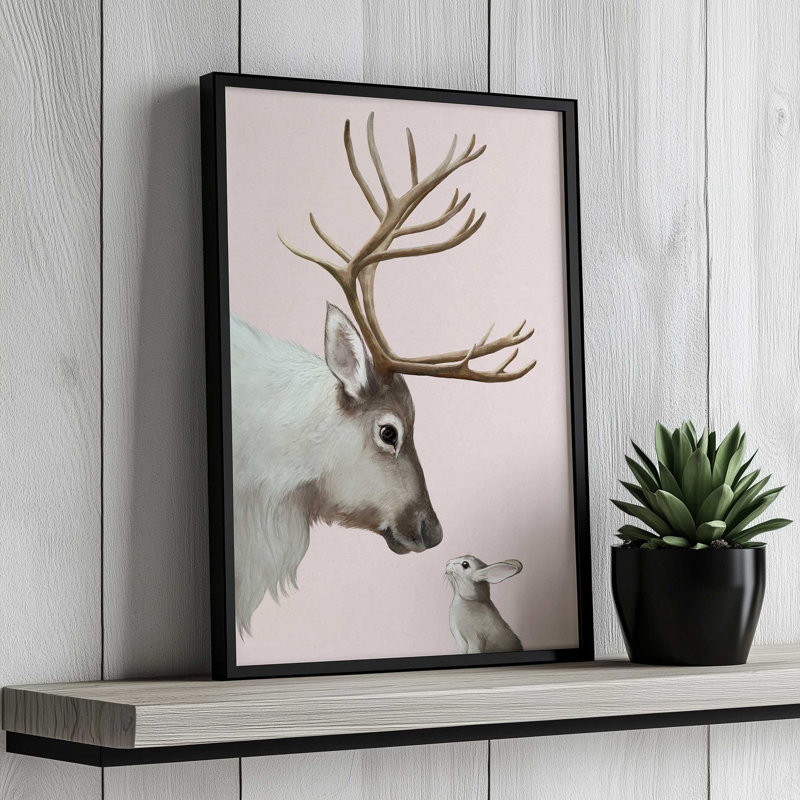 «Reindeer And Rabbit» par Laura Graves, reproduction d'art sur toile, H 24 po x l 18 po, Doré