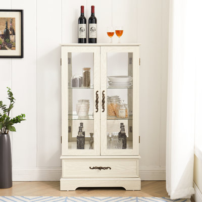 Armoire blanche en verre lumineux - spacieuse avec tablettes réglables et poignée rétro