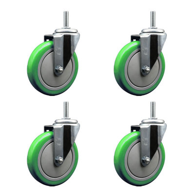 Poly Wheel Swivel 5/8 Inch Threaded Stem Caster Set 2 Brakes