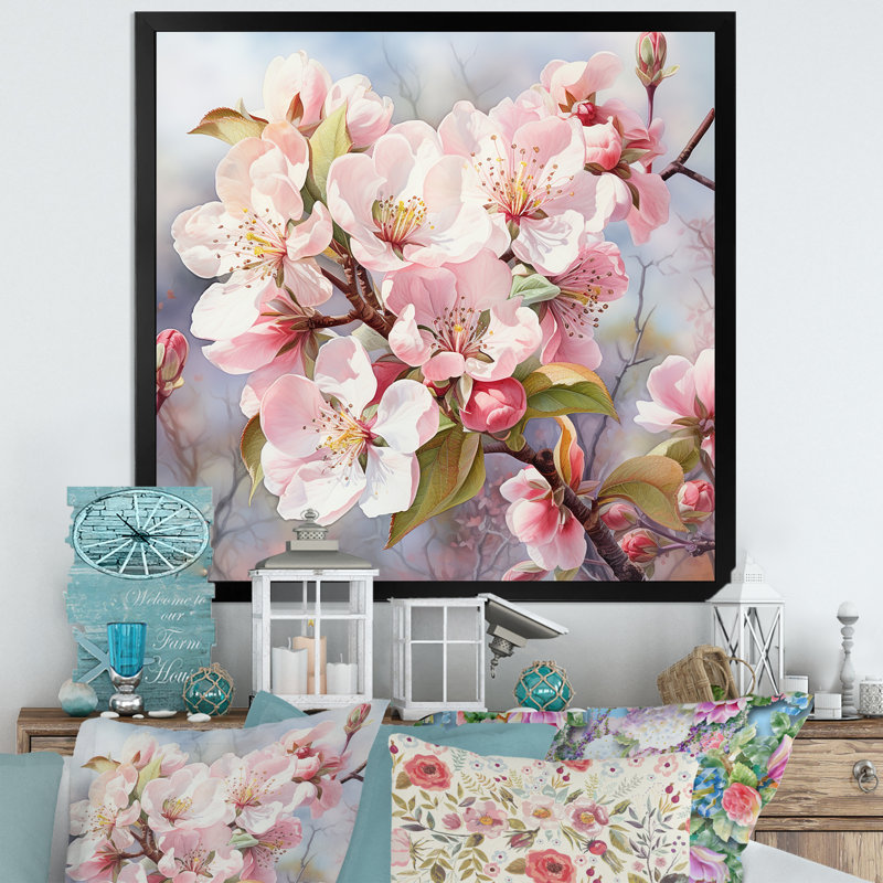 Fleur de pommier en hiver sur toile, H 30 po x l 30 po x P 1 po, Cadre photo noir