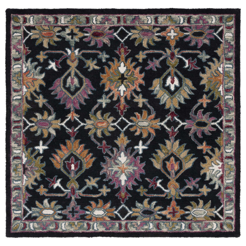 Hand Tufted Wool/Cotton Oriental Rug in Black/Pink, Square 5'