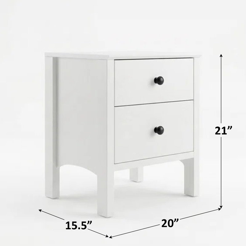 Table de chevet moderne avec 2 tiroirs, rangement pour table de chevet, Blanc