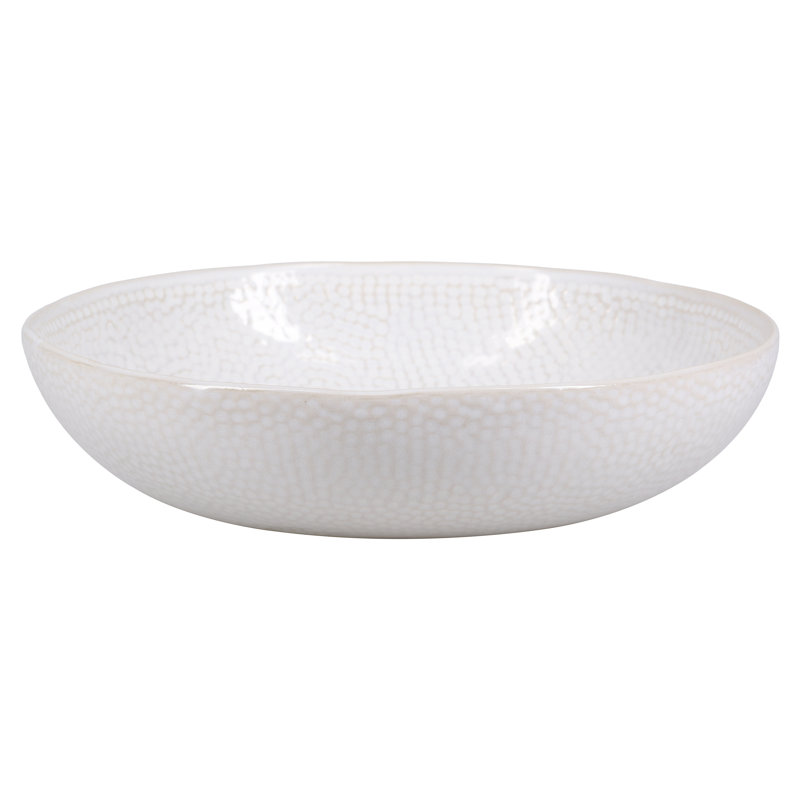 White Textured Ceramic Round Pasta and Salad Bowl Set