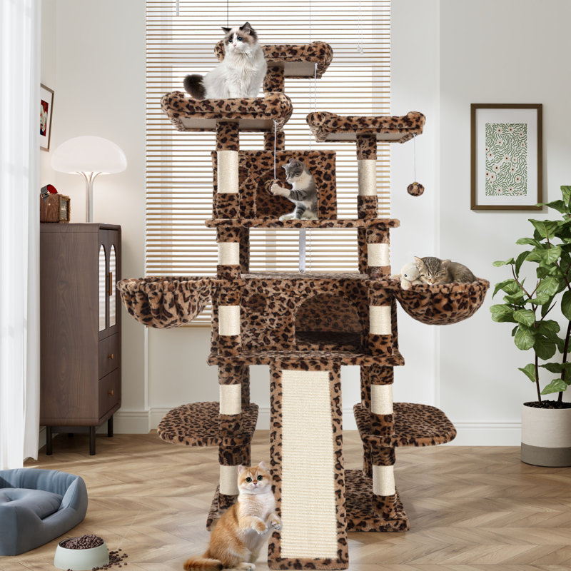 Arbre à chat à plusieurs niveaux pour condos à griffer et poteaux à griffer de 68 po Lima Pet, Imprimé léopard