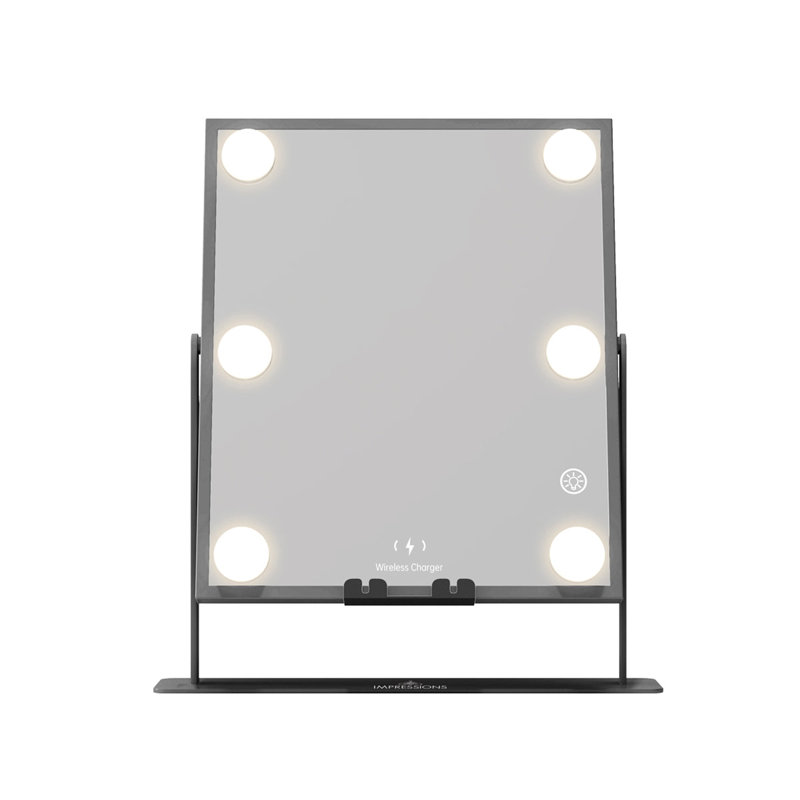Miroir de maquillage Hollywood à trois tons avec haut-parleurs Bluetooth et 6 ampoules DEL intégrées de longue durée, Noir
