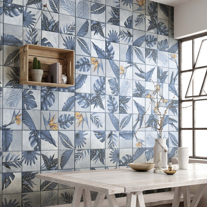 Nusa Botanic 9 3/4" x 9-3/4" Porcelain Wall & Floor Tile, Jade