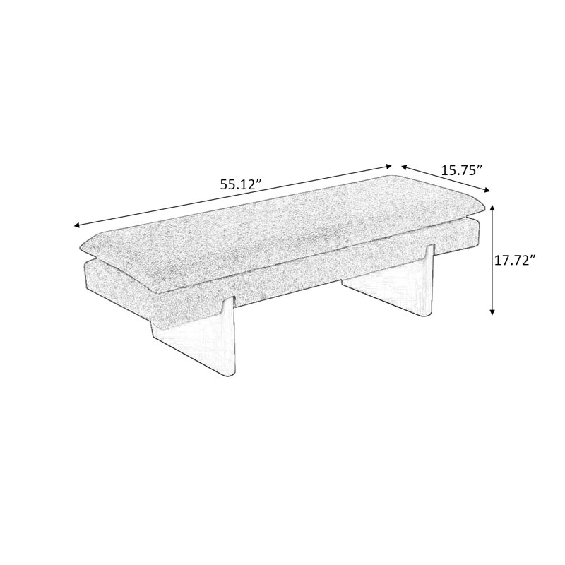 Banc rembourré vert en bois massif, H 17,72 po x l 55,12 po x P 15,75 po