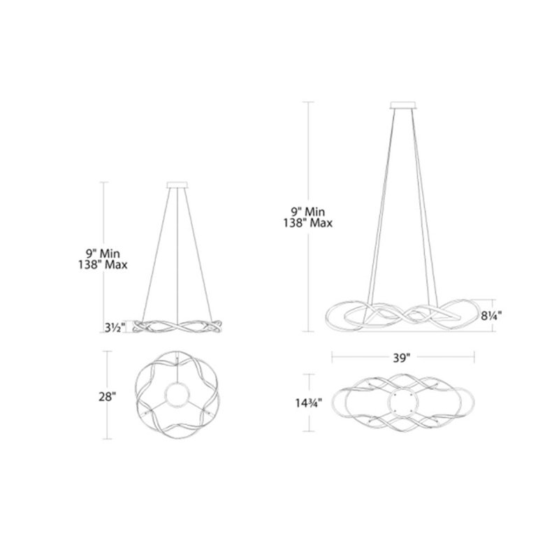 Fralick 1 - Light Unique Geometric LED Pendant, 39" W x 8.25'' D x 14.75'' H