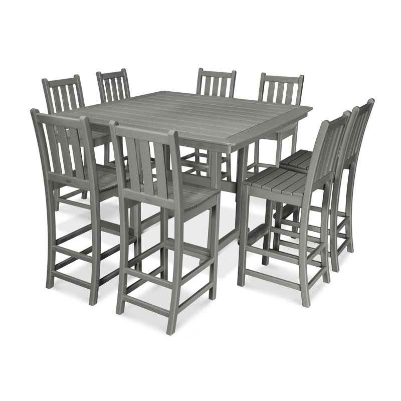 Traditional Garden 9-Piece Nautical Trestle Bar Set, Slate Gray