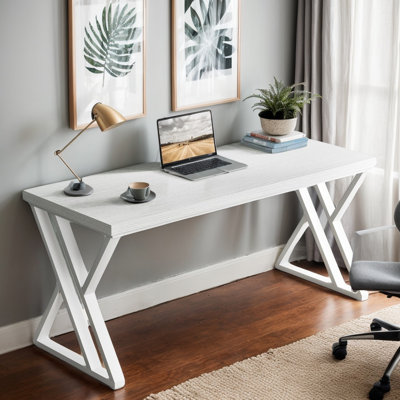 Bureau d'ordinateur autoportant robuste de 140 cm (55 po), table de travail élégante avec cadre de support renforcé