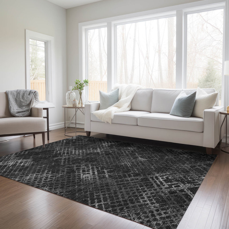 Tapis gris anthracite lavable à la machine intérieur / extérieur ACN825 5 pi x 7 pi 6 po, Rectangle 8 pi x 10 pi