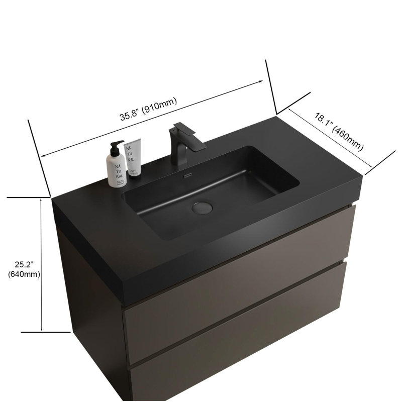Meuble-lavabo moderne avec lavabo, Gris, Noir