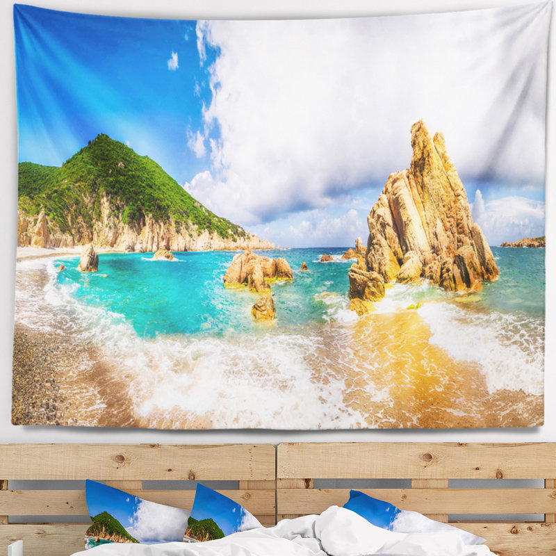 Tapisserie de costa paradiso de polyester, avec accessoires suspendus inclus, H 78 po x l 92 po