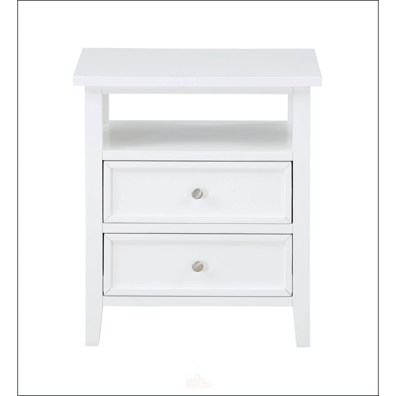 Table de chevet 2 tiroirs avec rangement spacieux et fabrication durable pour les chambres modernes, Blanc