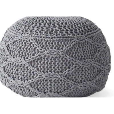 Modern Home Grey Pouf With Graceful Knit Weave Form - 19.52"x19.52"x14.08", No Assembly For Practical Living 20x20x14 Inches,
