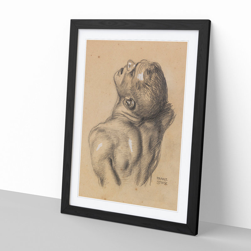 Sketch of a Man by Franz Von Stuck - Picture Frame Painting, Black Framed, 36cm H x 27cm W x 2cm D