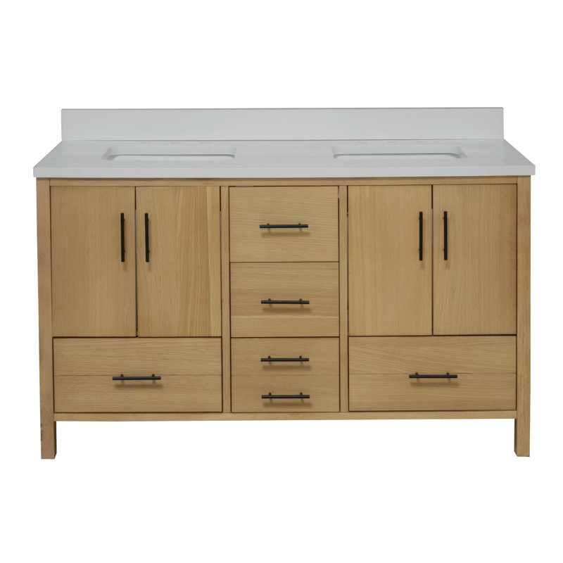 Ensemble de meuble-lavabo double 60 po Kiara, Blond, Blanc mat