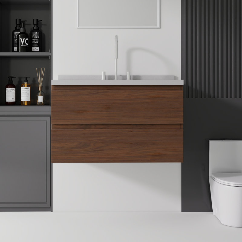 Meuble-lavabo flottant 24 po avec lavabo, tiroir à fermeture en douceur 24 po, Noir, 24"