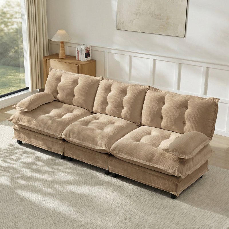 Café modulaire à 3 places avec revêtement moelleux en chenille, coussins confortables et assise profonde moderne en chenille, conçu pour différentes tailles de pièces