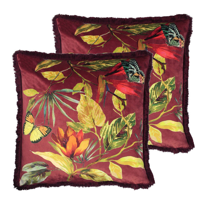 Floral Square Cushion, 50cm H x 50cm W x 16cm D, Berry