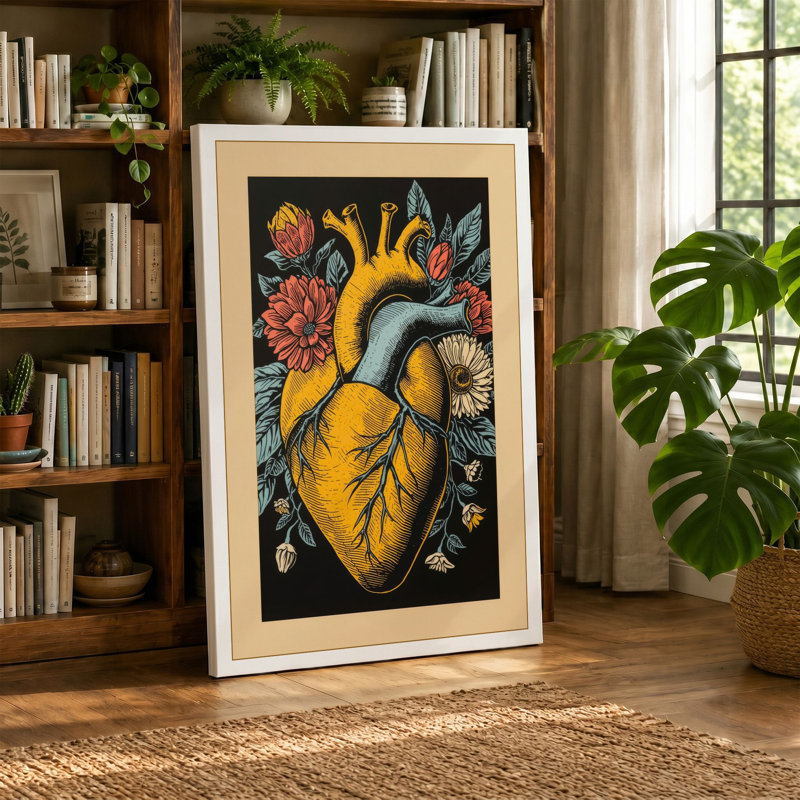 Golden Heart in Bloom Botanical - Wrapped Canvas, 24x16 - 61.0 x 40.6 cm, Terracotta Border