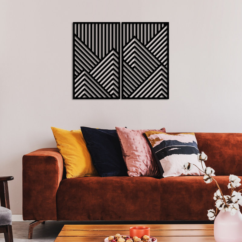 Elegant Black Decorative Metal Wall Accessory (2 Pieces), 27.6 x 16.9 inches | 100% Metal, Thickness: 0.06 inches | Easy Wall Mount Design | Perfect for Modern Home Decor & Stylish Interiors