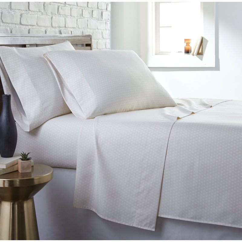 Ensemble de draps à pois Vilano Choice, Perfection crème, Drap pour grand lit + drap-housse + 2 taies d'orei