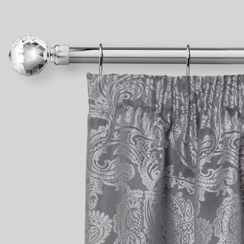 Crystal Brushed Silver Stainless Steel Adjustable 160cm to 300cm 2cm Single Curtain Pole, 1.2 - 2.1m, Chrome