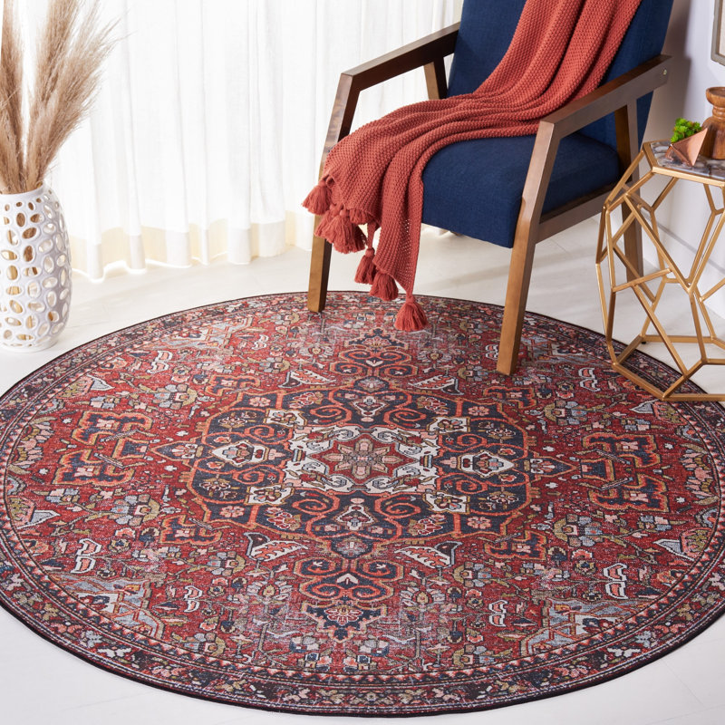 Ziebarth 138 M/W S/R Area Rug In Red / Blue, Round 6'
