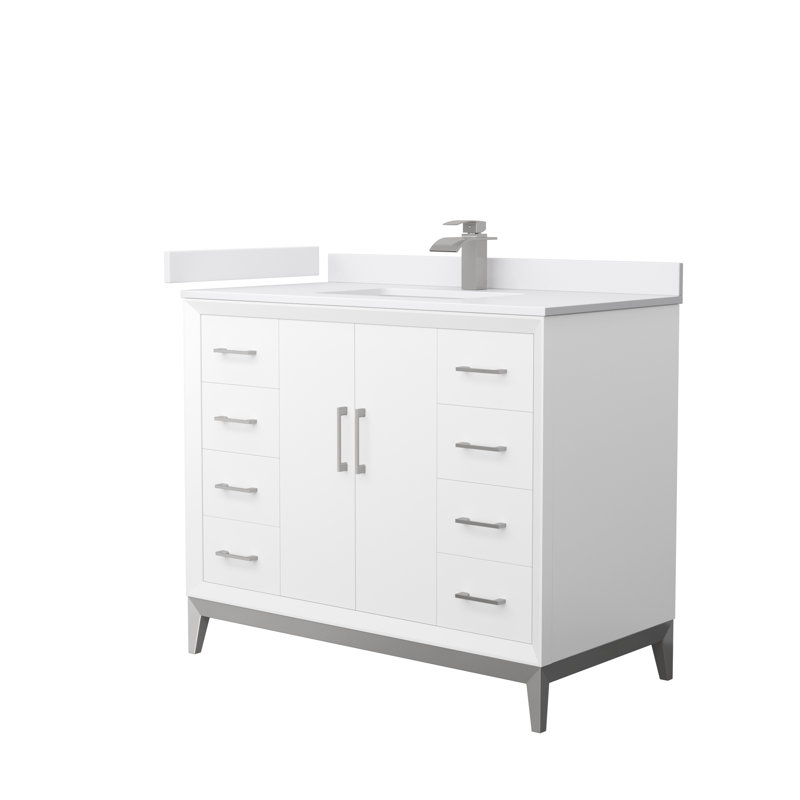 Amici 60" Single Bathroom Vanity Set, Cultured Marble (White), Satin Bronze, 42"