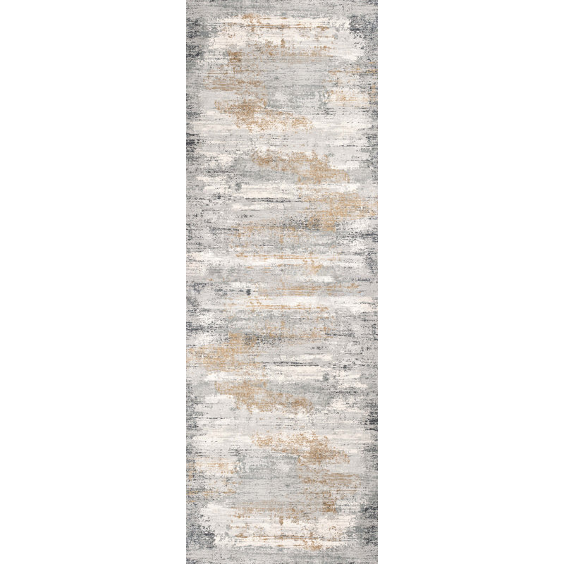 Rug Branch Lumen 2' x 15' (2'3" x 15') Grey/Beige Distressed Abstract Indoor Runner Rug, Comtemporary, Medium Pile, Stain-Resistant Hallway Carpet - Entryway, Mudroom, Bedroom, and Kitchen