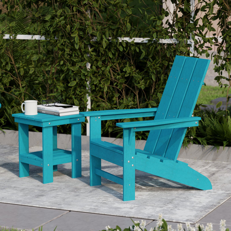 Avilez 3-Piece Modern Adirondack Set With Side Table, Aruba Blue