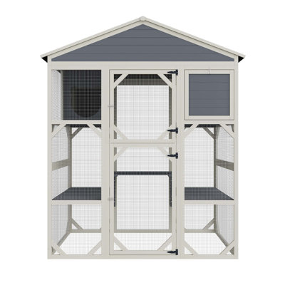 Outstanding Wooden Outdoor Cat House with Multiple Features for Pets