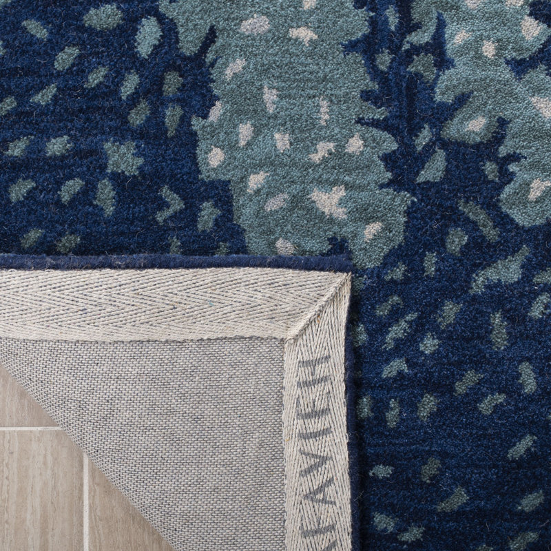 Amiere Abstract Handmade Tufted Wool Blue Area Rug, Rectangle 5' x 8'