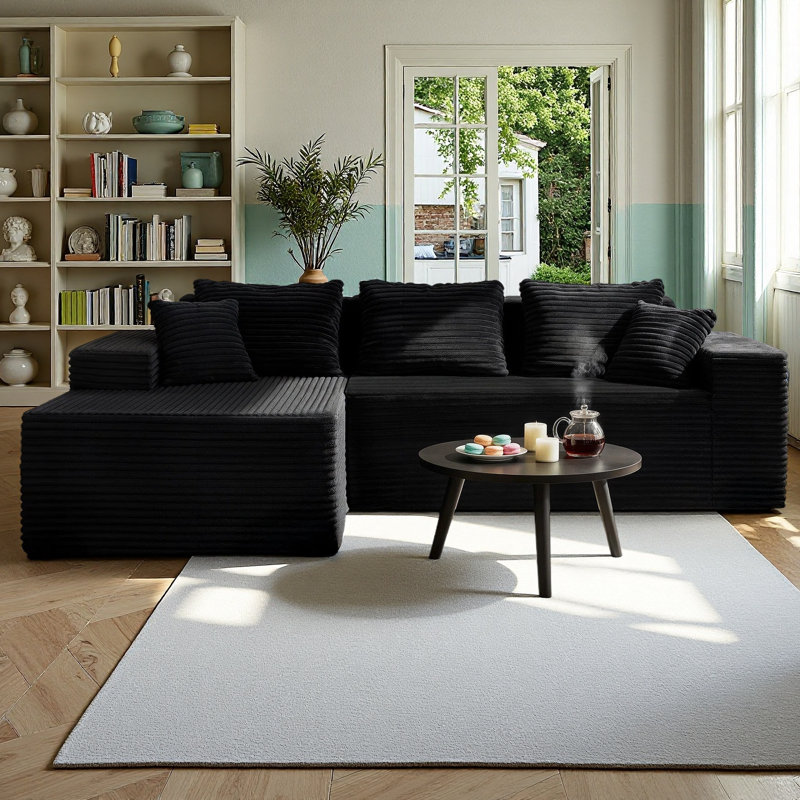 104" Boneless Modular Sectional Sofa, L-Shape Cloud Couch with 5 Pillows Included, No Assembly Required, Left, Black
