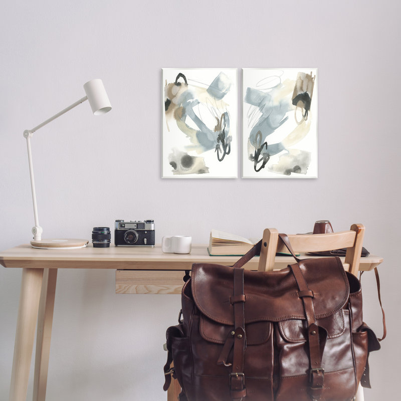 "Abstract Abstract", aquarelle grise et brune, ensemble de 2 plaques murales par June Erica Vess