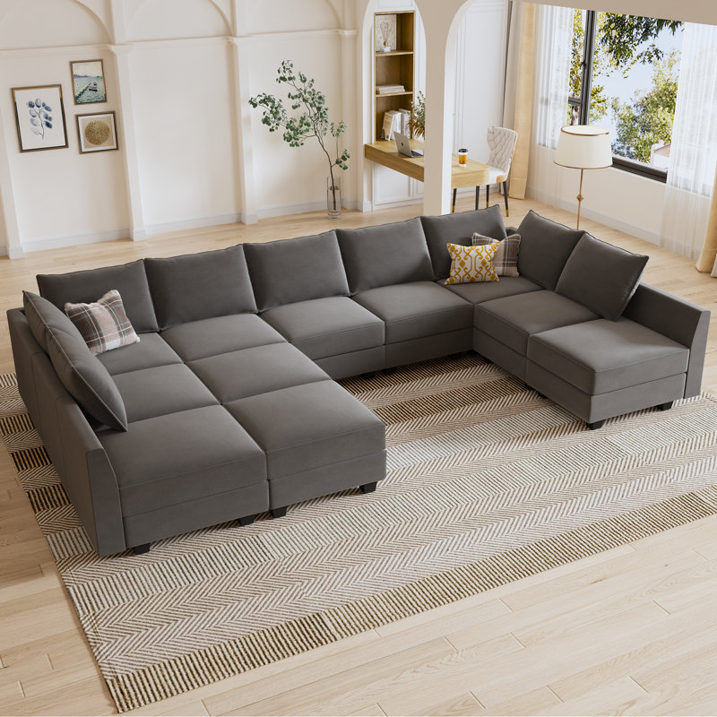 Kandle Velvet Upholstered Chaise Sectional, Gray Velvet