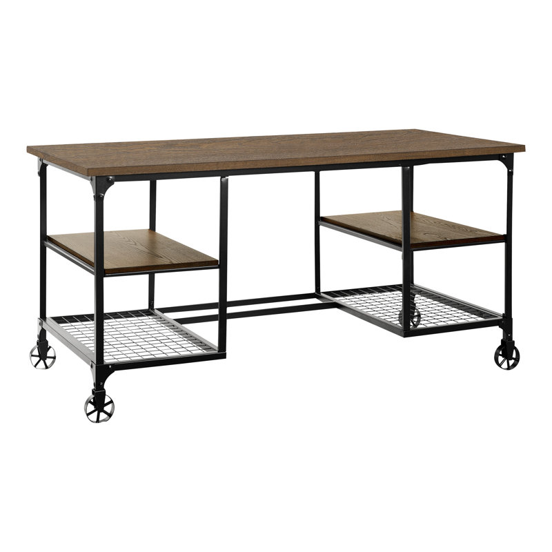60" Brown and Black Wood Industrial Writing Desk