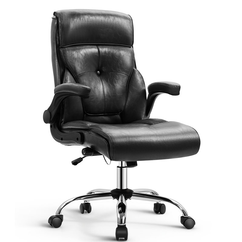 YAMASORO Ergonomic Executive Office Chair with Adjustable Lumbar Support, PU Leather Swivel High Back Home and Office Comfort Computer Desk Chair for Adults, Black