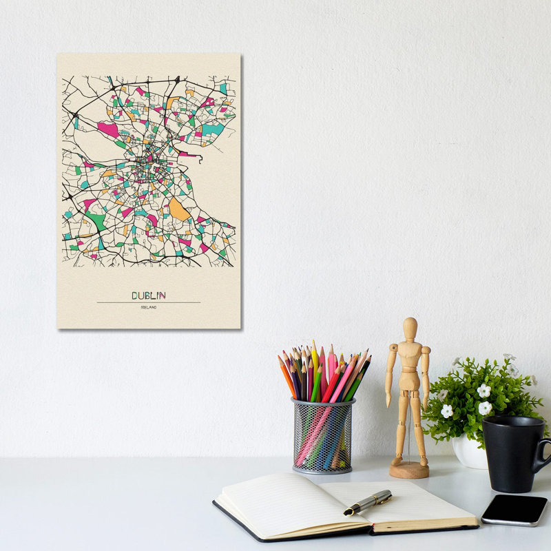 Dublin, Ireland Map by Ayse Deniz Akerman - Wrapped Canvas Gallery-Wrapped Canvas Giclée