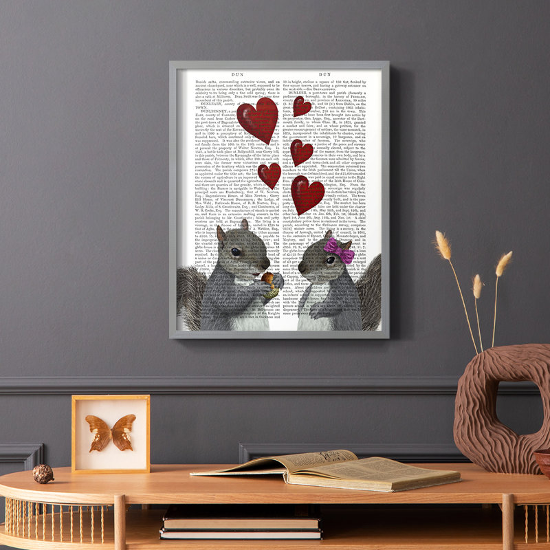 Squirrel Love Framed Print - Solid Wood, Gray Single Picture Framed, 10" H x 8" W