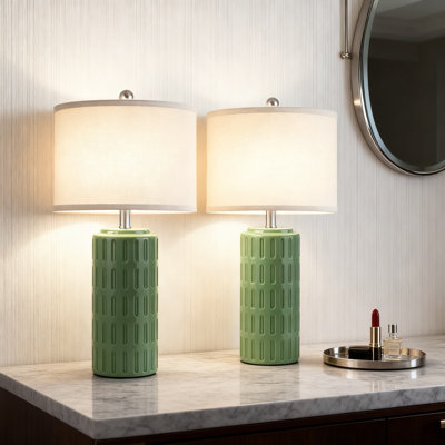 Ceramic Table Lamp Set Of 2, Farmhouse Modern Bedside Lamps For Bedroom, Living Room, Nightstand, Desk And End Table