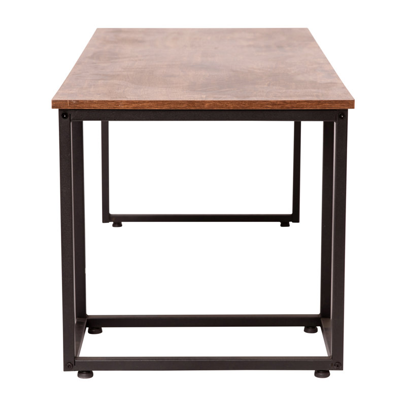 Walnut and Black Metal Rectangular Nesting Coffee Table Set with Storage