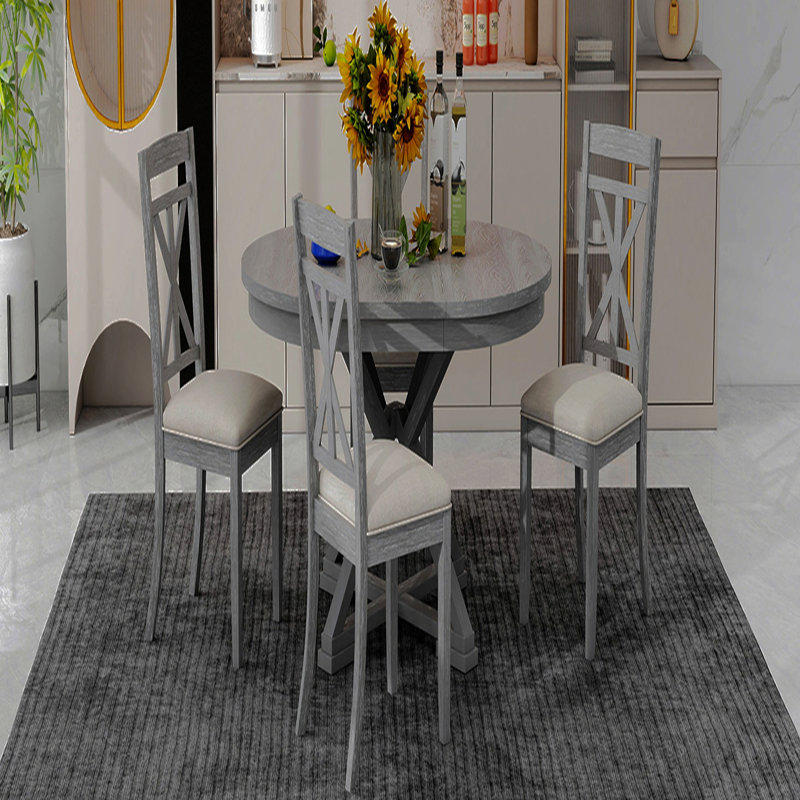 Ensemble 5 pièces de table de salle à manger rétro et 5 chaises rembourrées