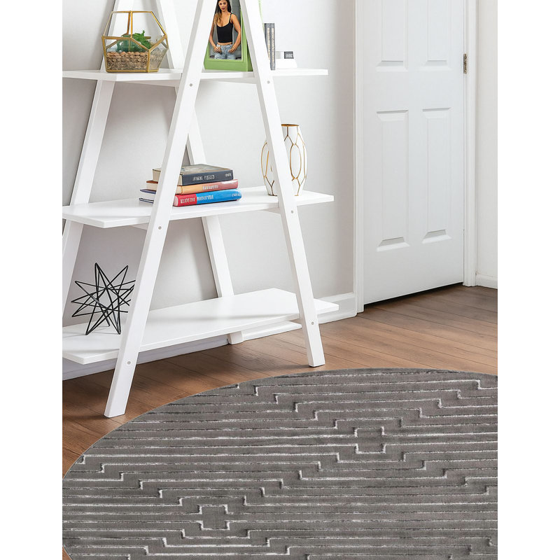 Tapis contemporain gris et argent Etowah, Rond 3 pi 1 po
