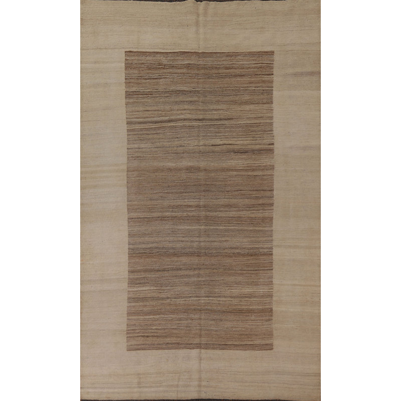 Tapis brun / beige oriental en laine tissé à plat à la main 6 pi 8 po x 9 pi 10 po Oriental
